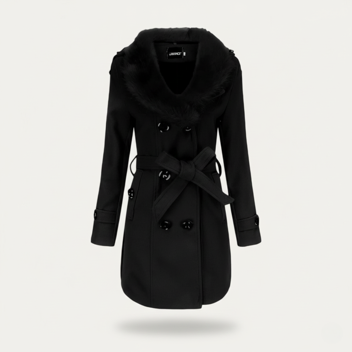 Women’s Double-Breasted Belted Trench Coat with Faux Fur Collar