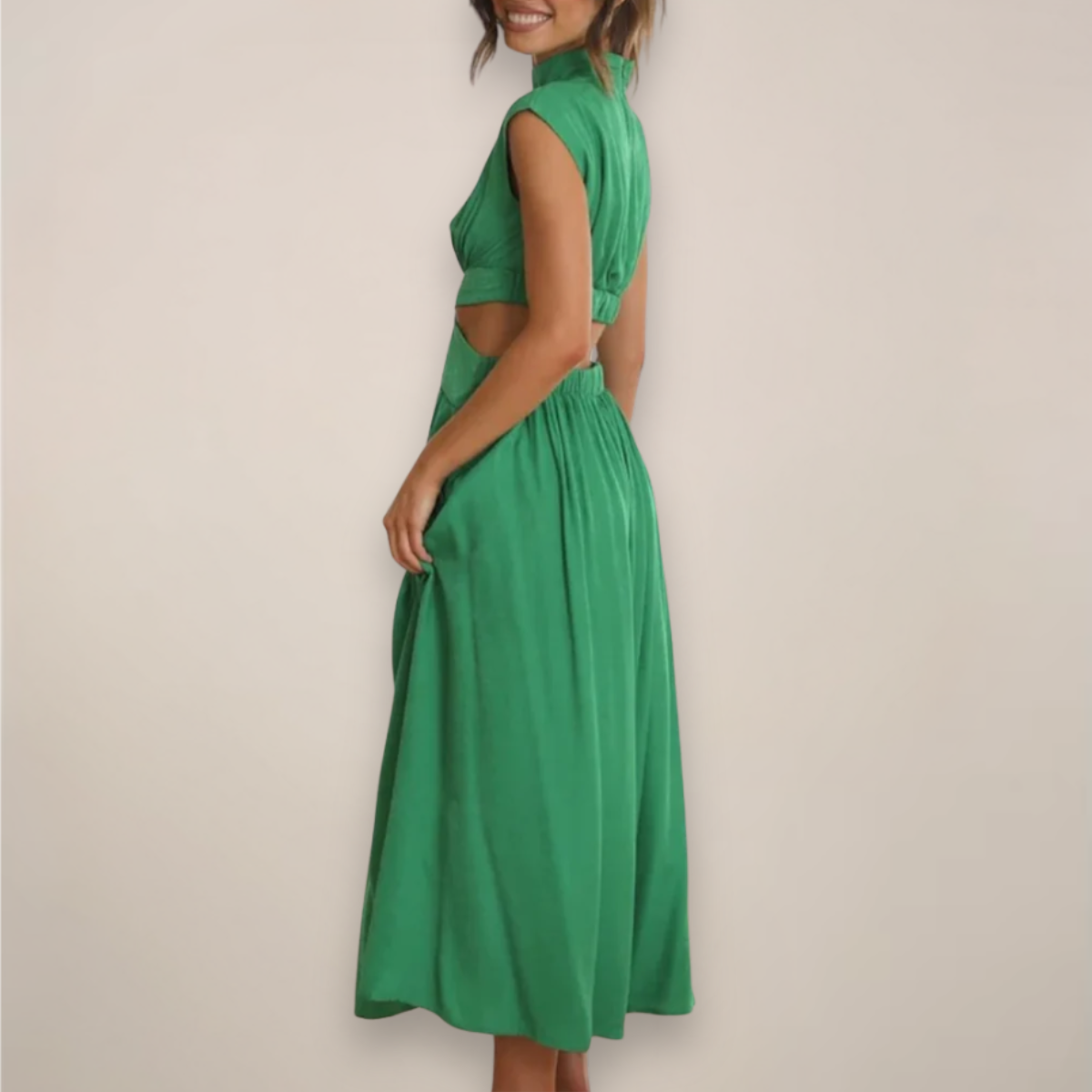 Elegant Maxi Dress with Cap Sleeves and Cut-Out Waist