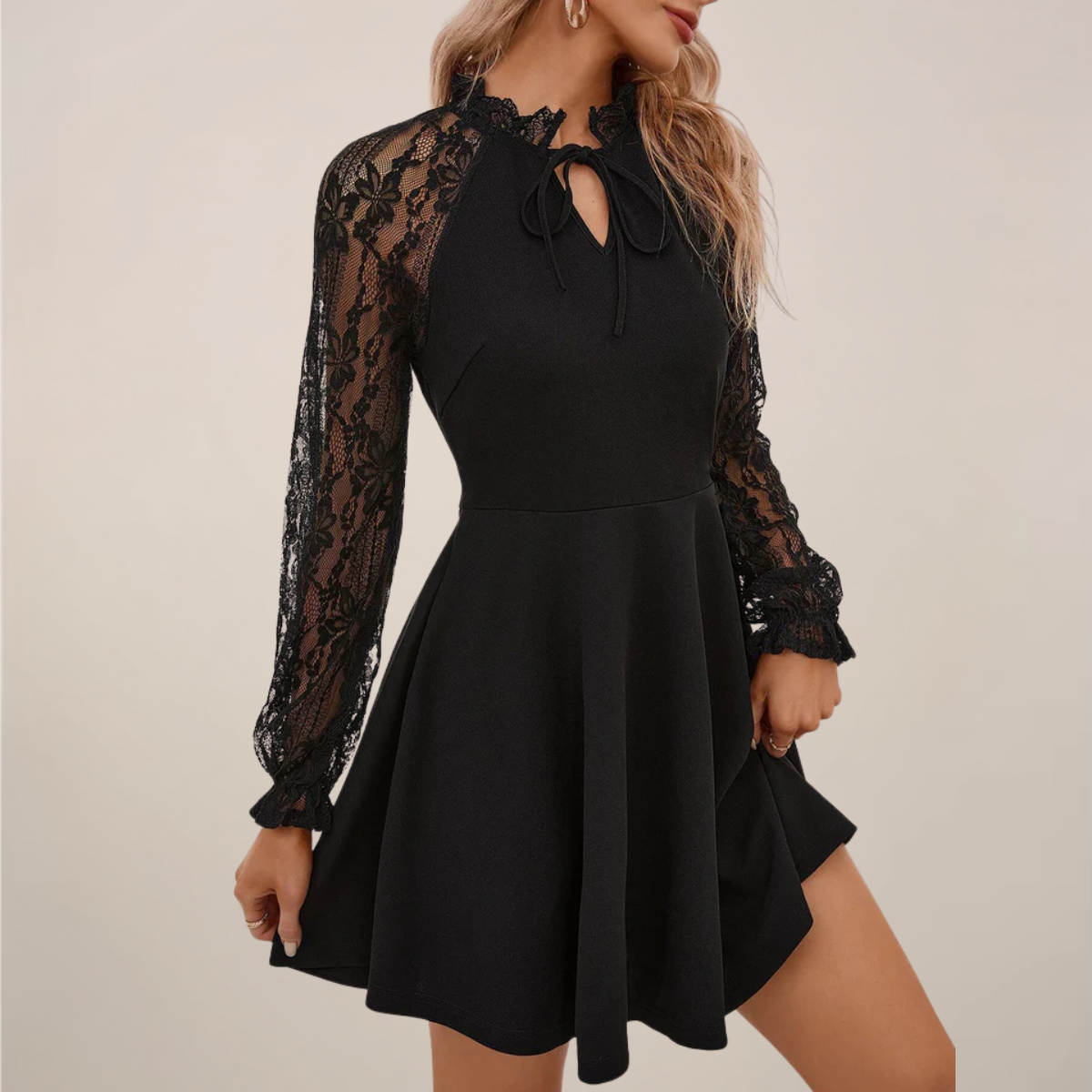 Formal Elegant Mini Dress with Lace Sleeves