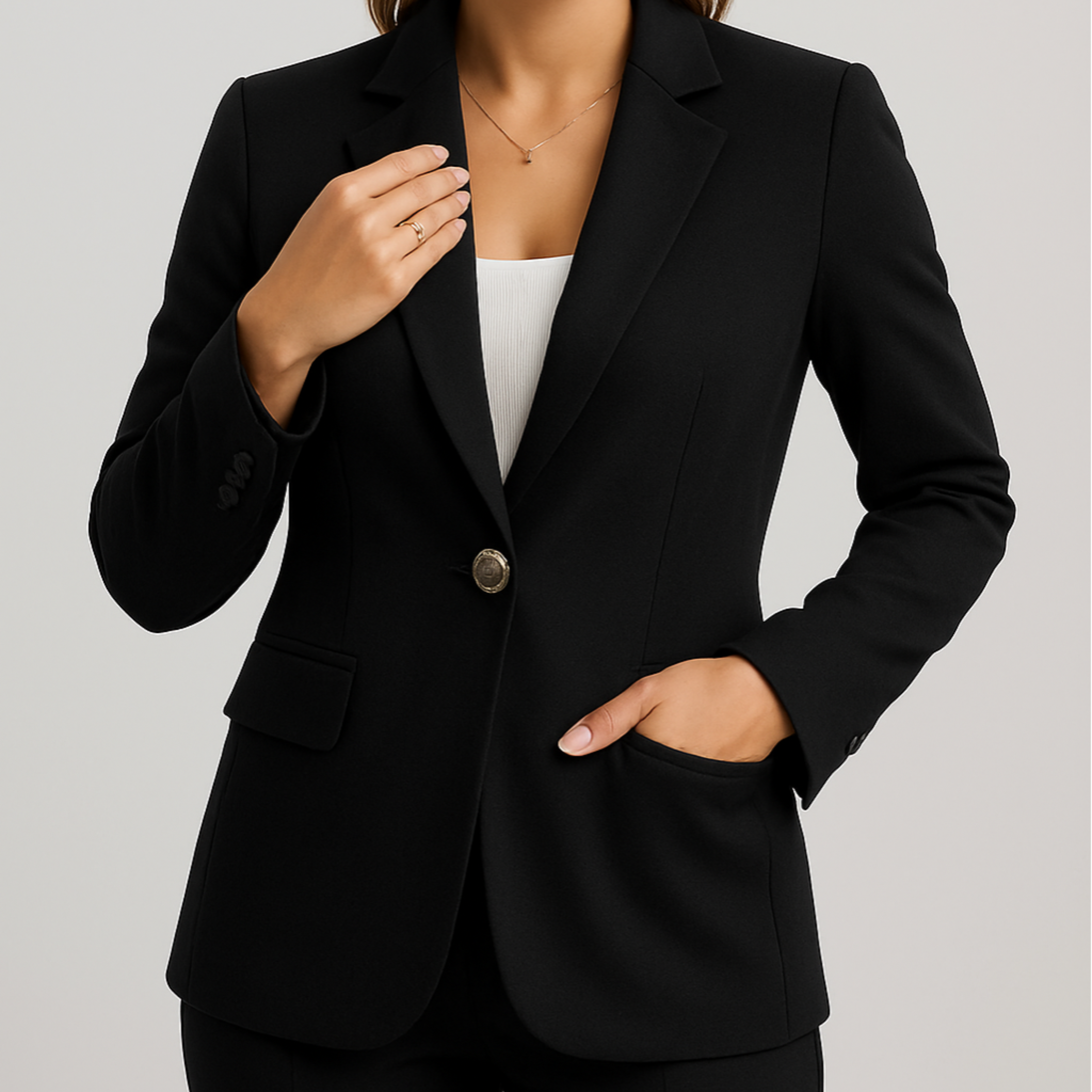 Women’s Tailored Blazer – Single-Breasted – Slim Fit – Black