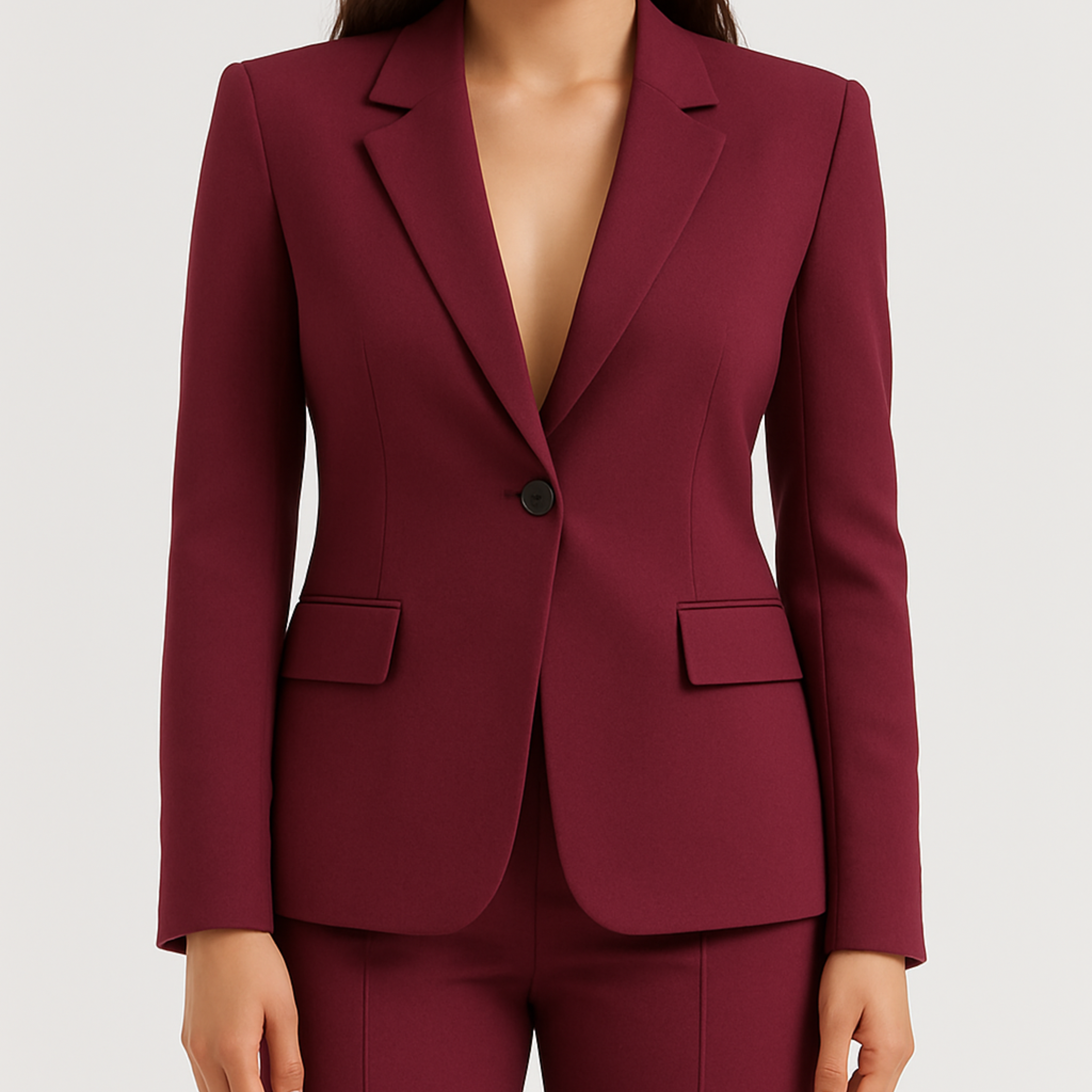 Women’s Tailored Blazer – Single-Breasted – Slim Fit – Wine Red