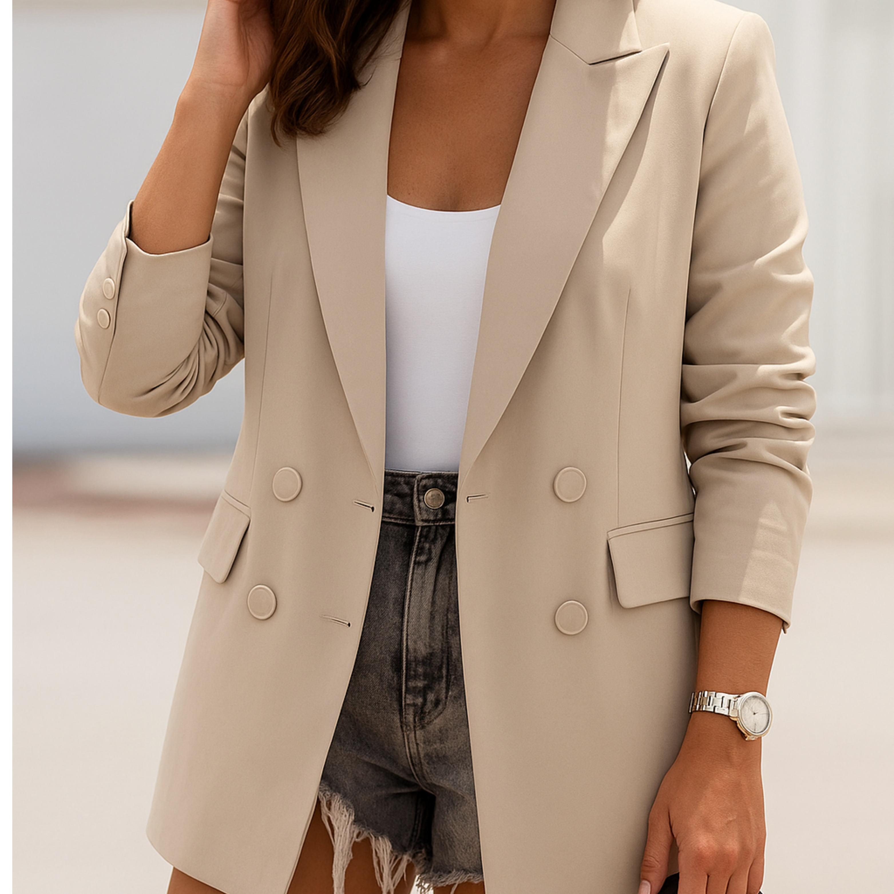 Women’s Longline Blazer – Double-Breasted Tailoring for Effortless Elegance