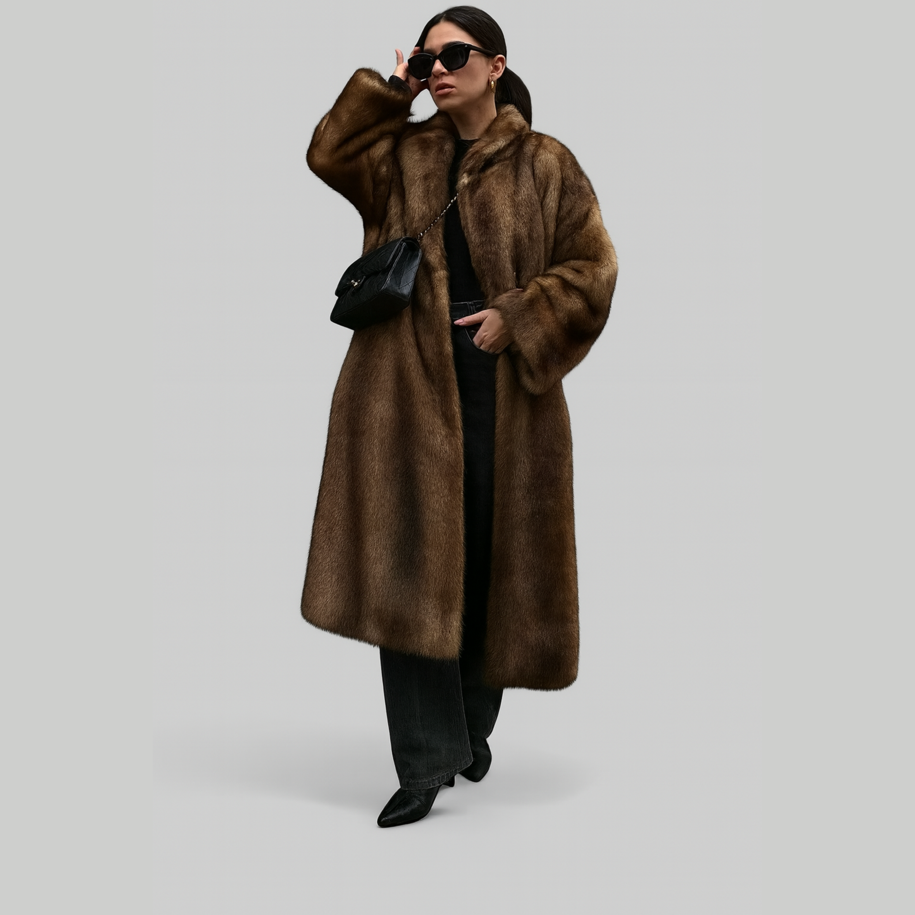 Women’s Dark Brown Long Faux Fur Coat – Luxe Winter Outerwear