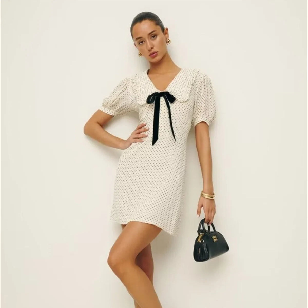 Polka Dot Mini Dress – Puff Sleeve Vintage Summer Dress for Women