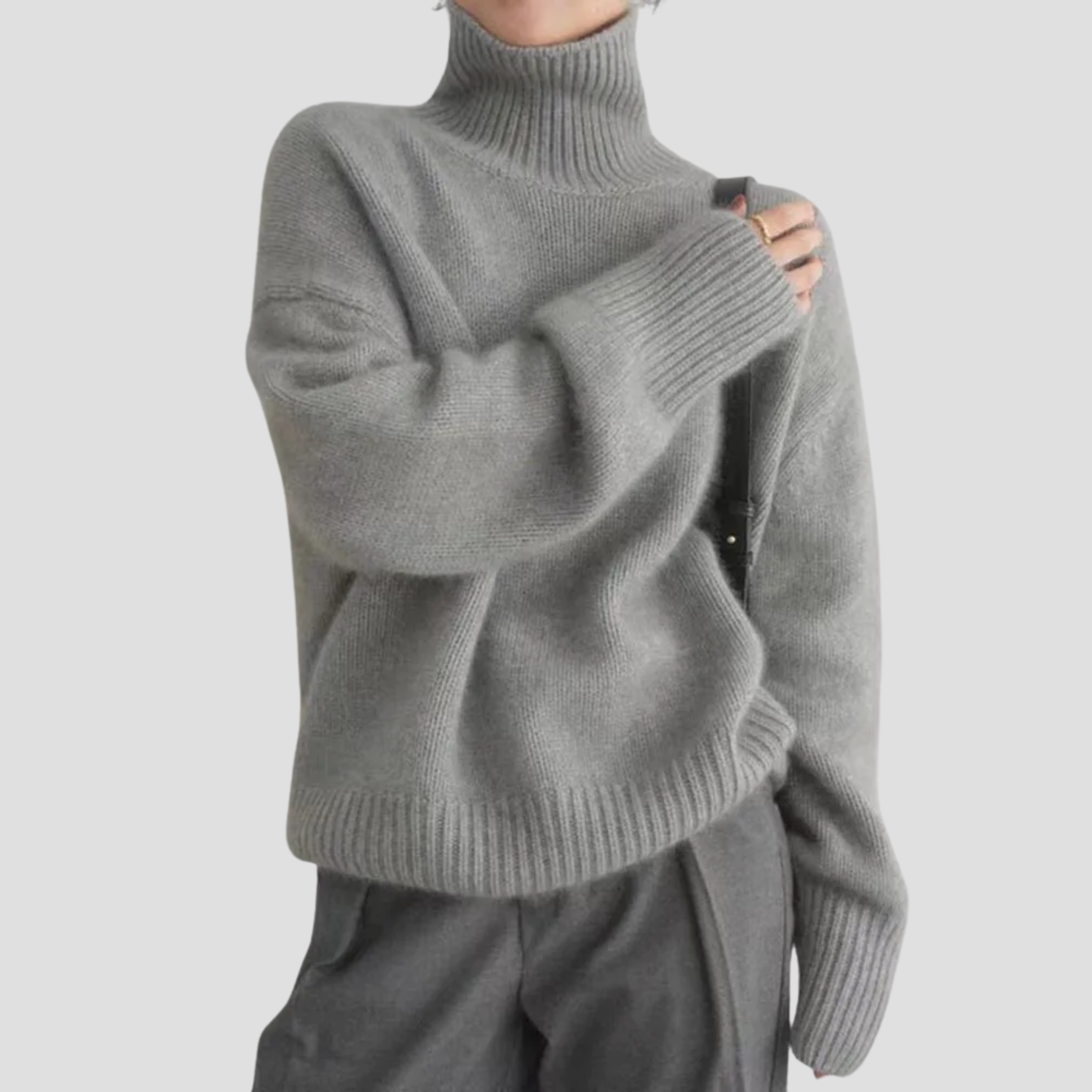 Women’s Turtleneck Jumper – Oversized, Ribbed Trims, Long Sleeve