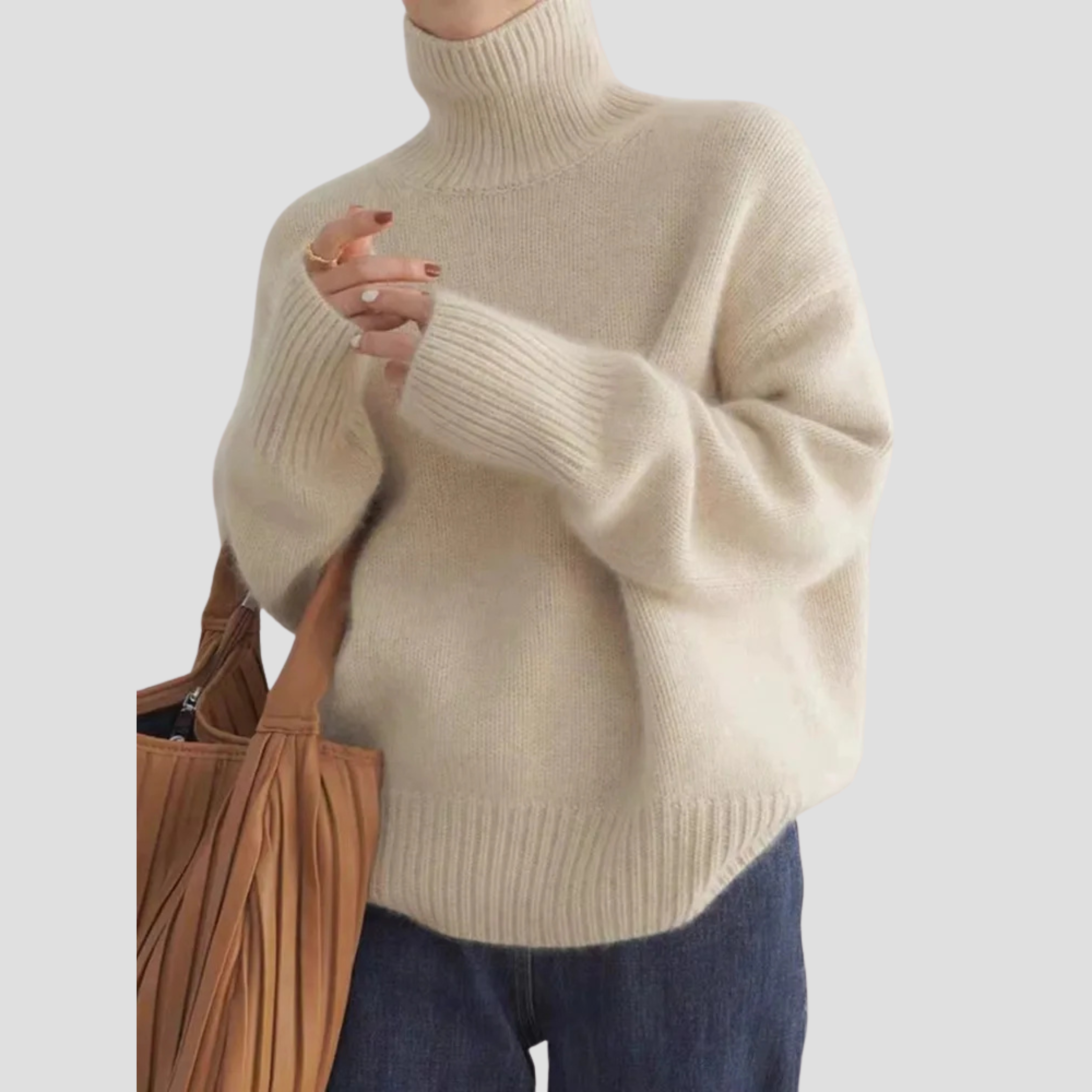Women’s Turtleneck Sweater – Relaxed Fit, Ribbed Neck & Cuffs