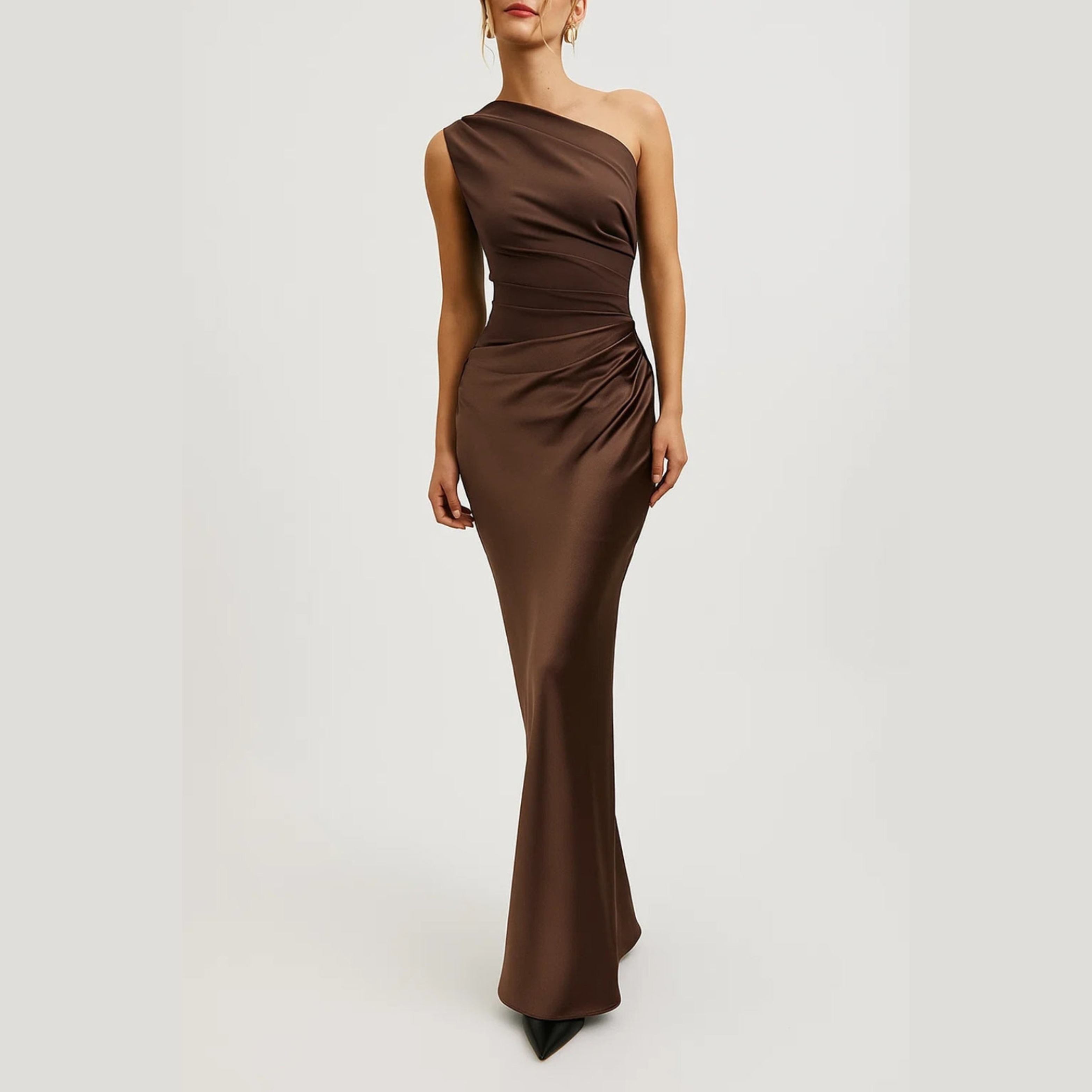 Women’s One-Shoulder Maxi Dress – Sculpted Evening Silhouette with Modern Draped Design