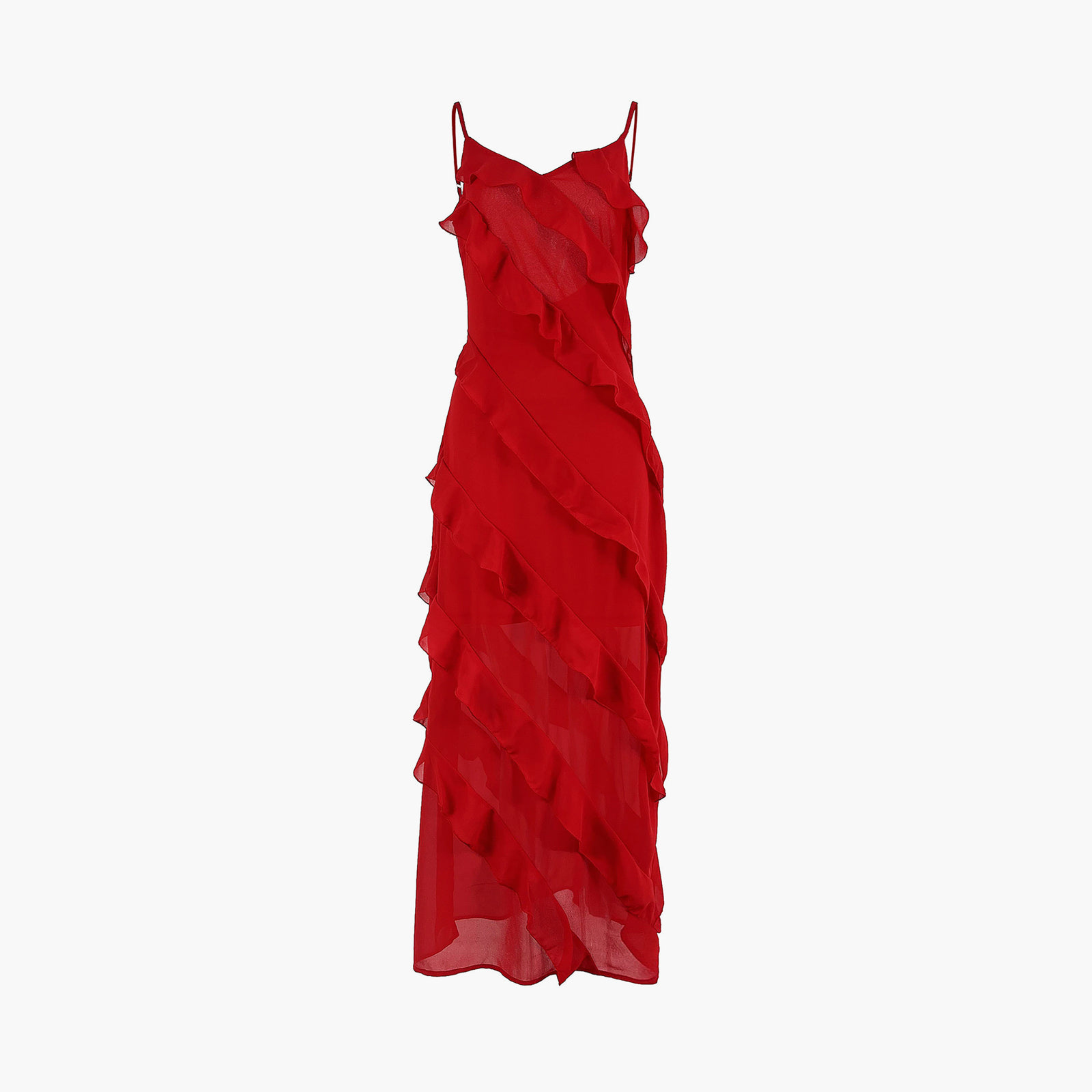 Women’s Red Ruffle Maxi Dress – Elegant Layers with All-Day Grace