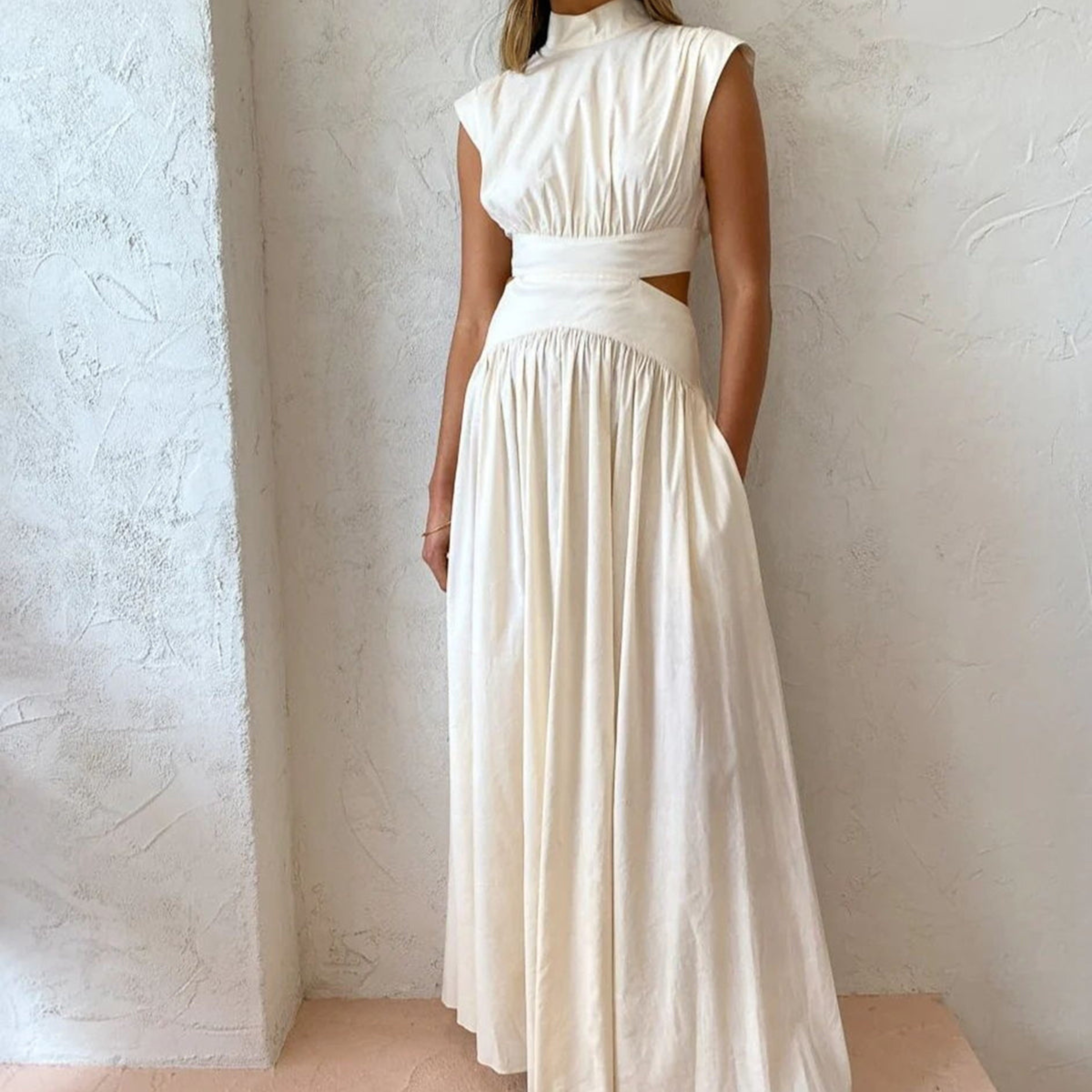 Women’s Mock Neck Maxi Dress – Sleeveless Romantic Style for Work, Holidays, and Parties