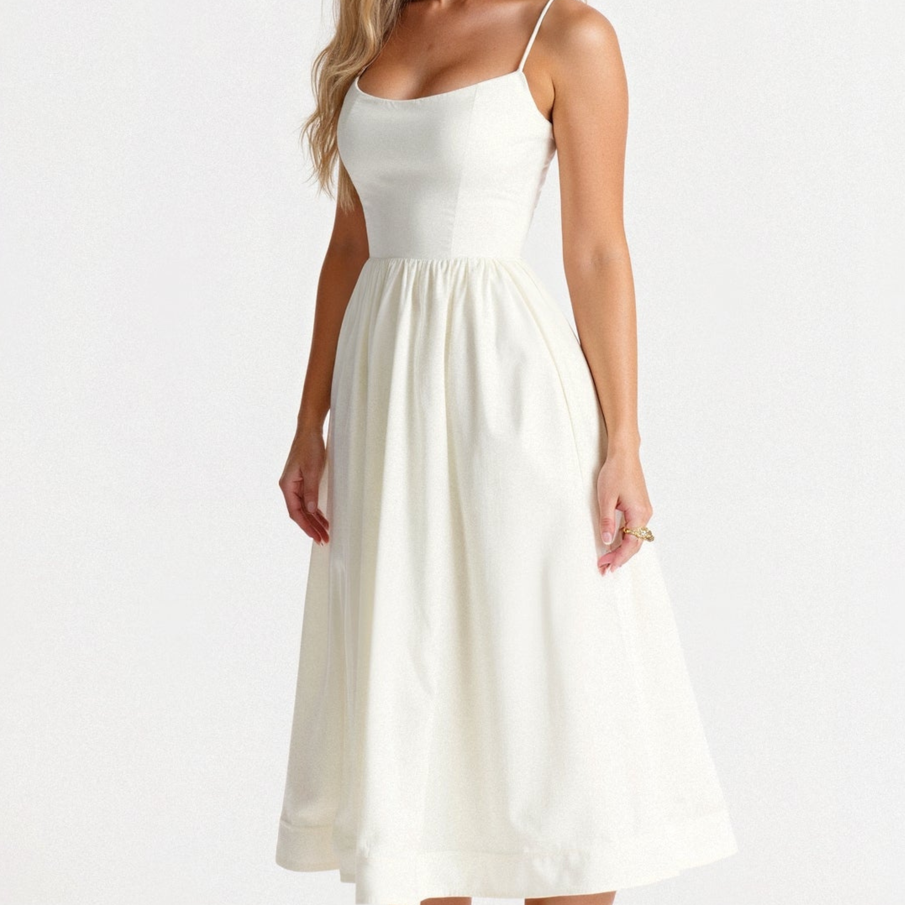 Women’s A-Line Midi Dress – Ascot Style – Spaghetti Straps – Flowing Design – Elegant Fit