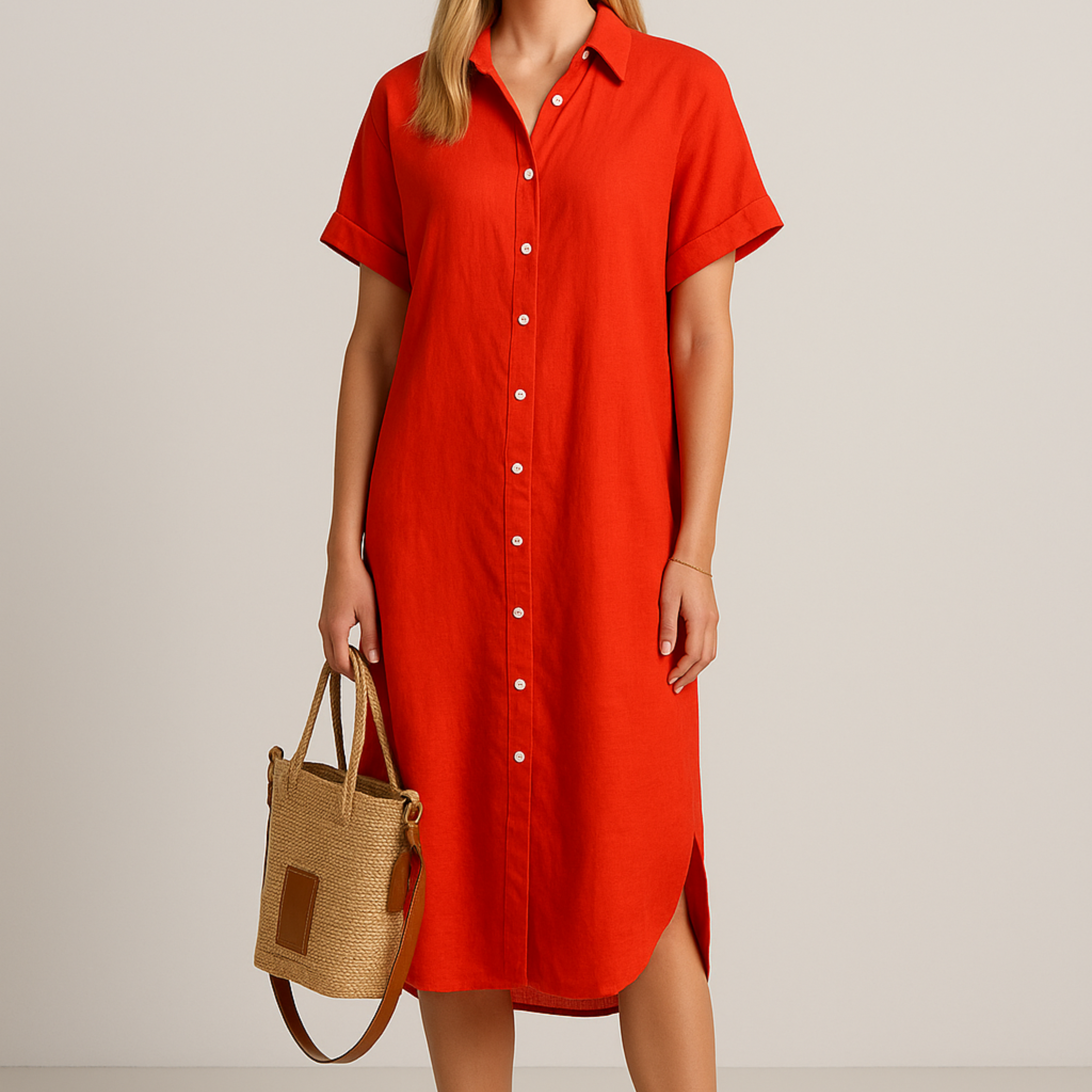 Women’s Button-Up Summer Maxi Dress – Relaxed V-Neck Fit for Warm Days