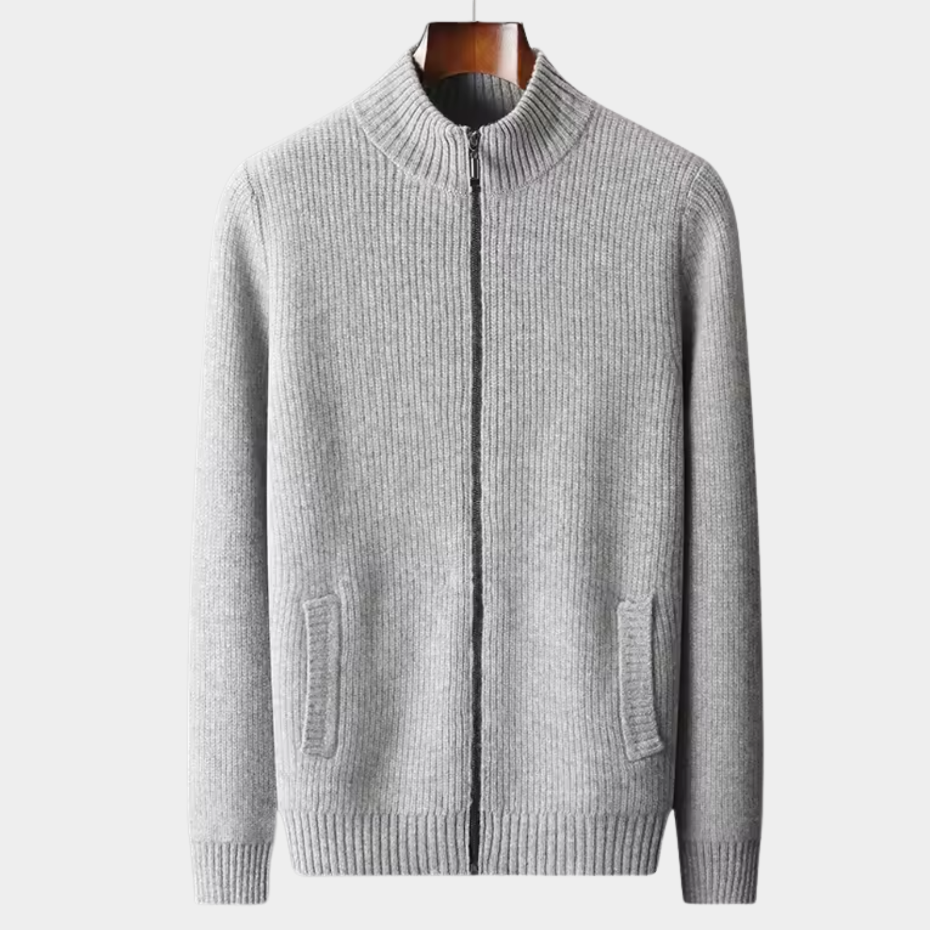 Men’s Zip-Up Ribbed Cardigan Sweater with High Collar – All-Season Casual Layer