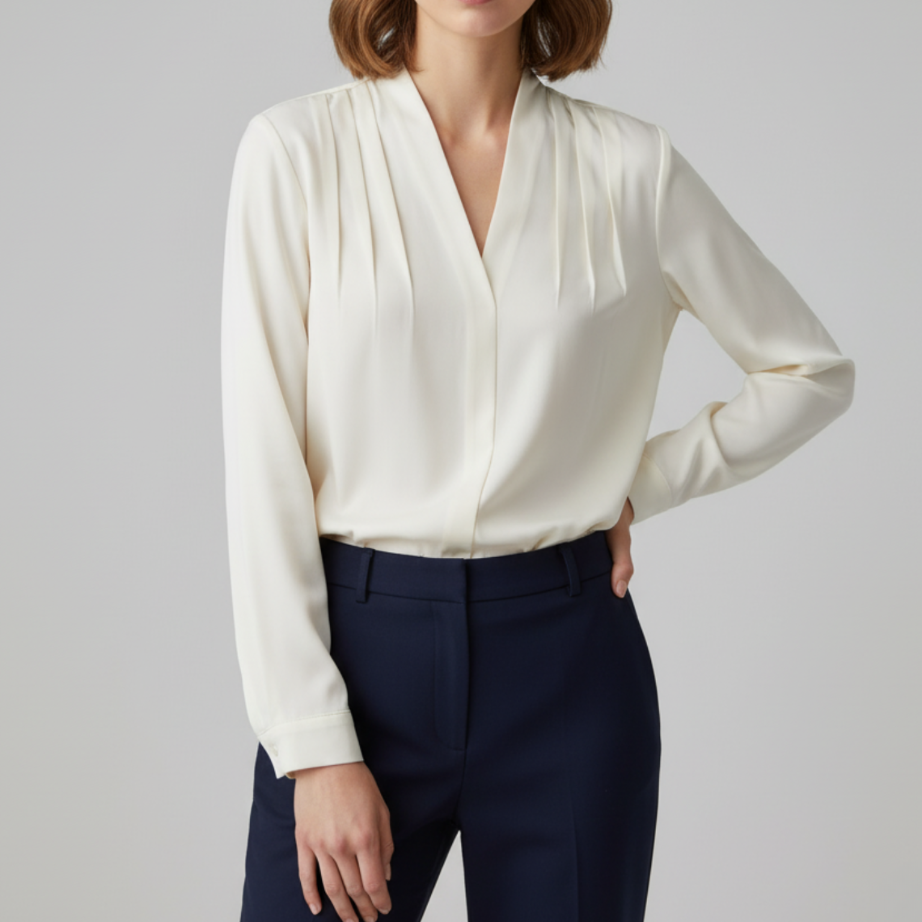 Puff Sleeve Satin Blouse with Tailored Waist Detail