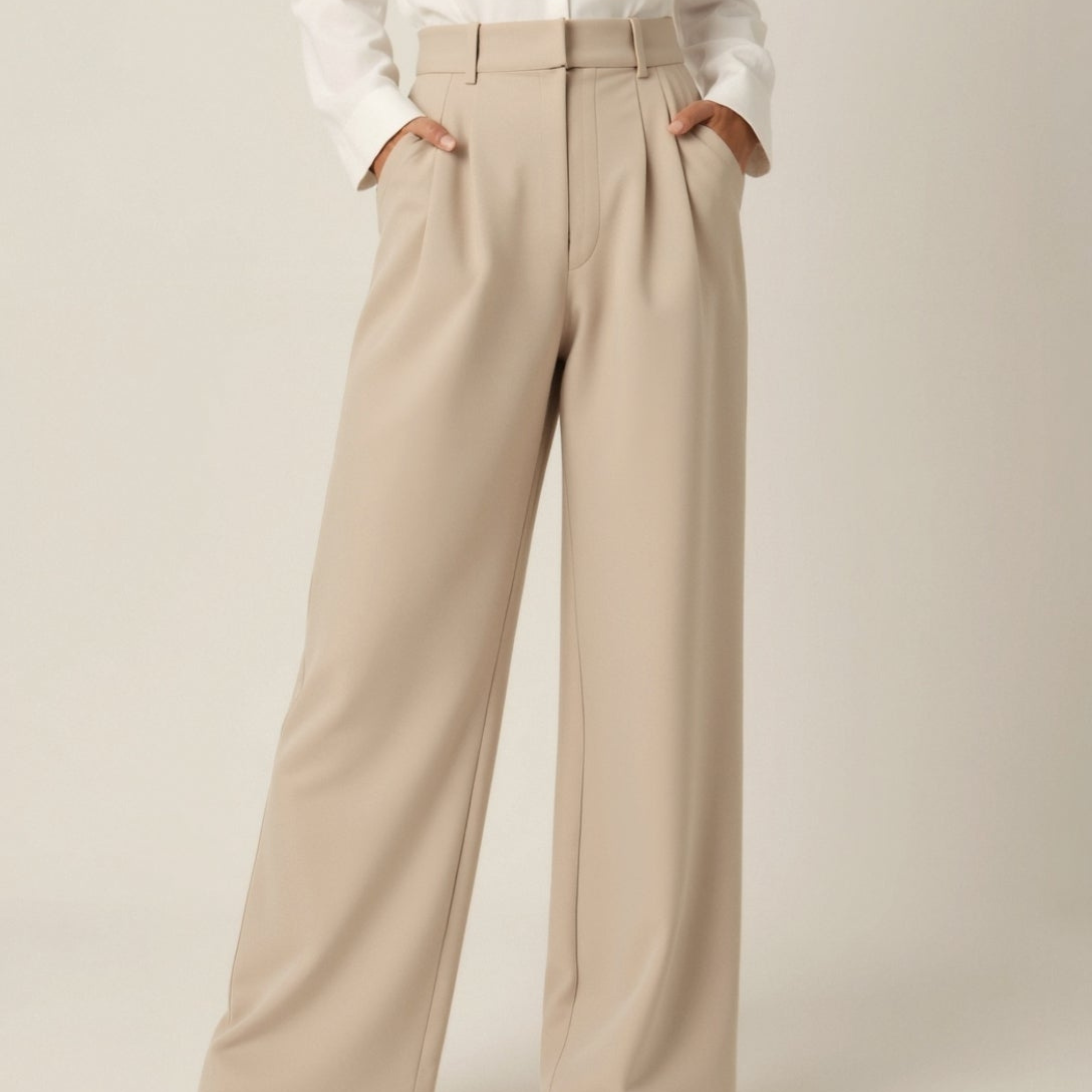 Women’s Wide-Leg Trousers – High Waisted, Pleated Front