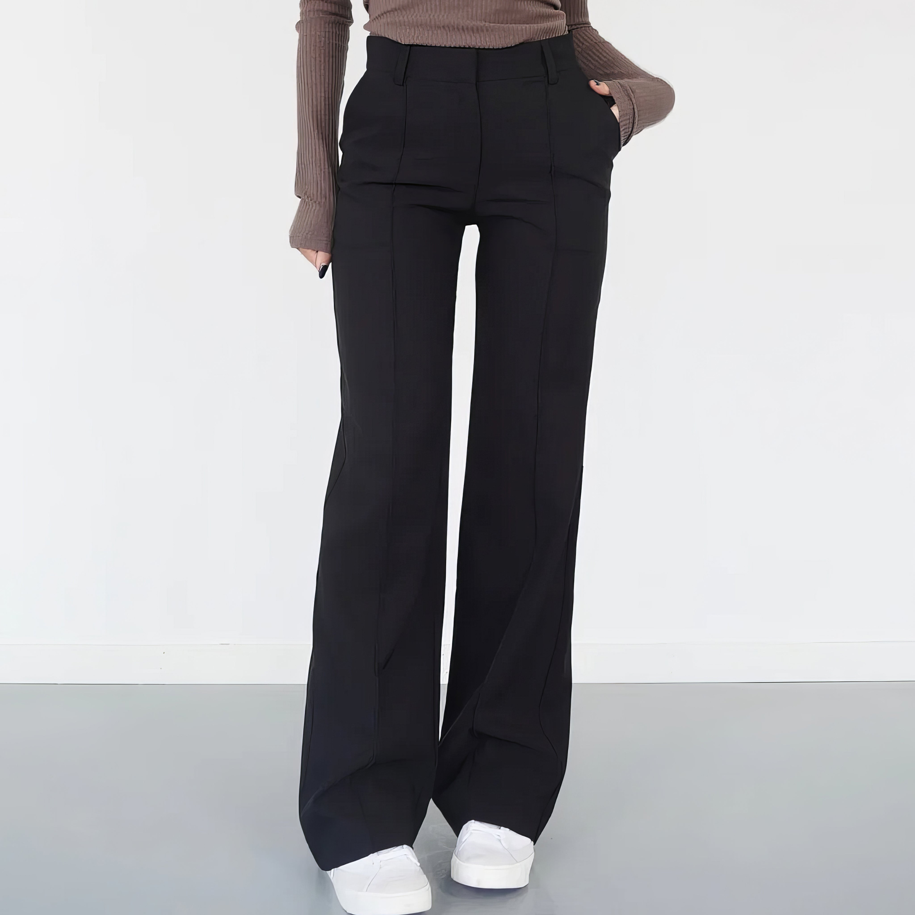 Women’s High-Waisted Straight Leg Trousers – Tailored, Centre Crease