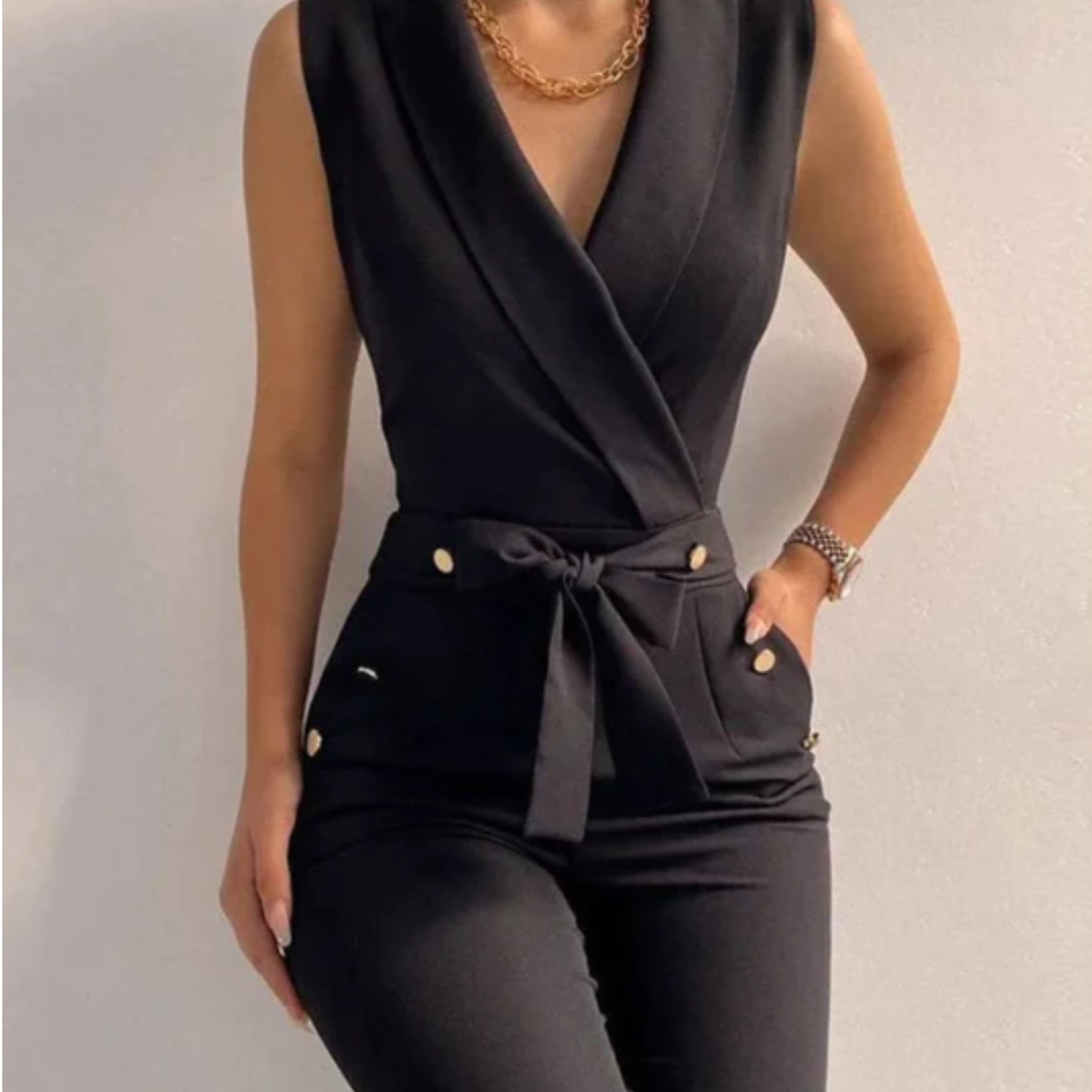 Women’s Formal Tied Jumpsuit – Sleeveless V-Neck