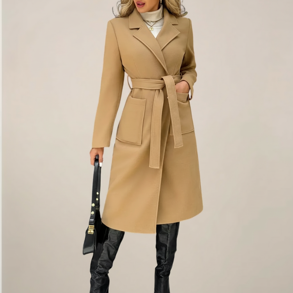 Women’s Belted Long Coat – Elegant Tailored Outerwear for Autumn & Winter