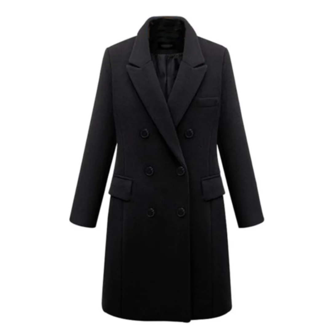 Women’s Double-Breasted Long Coat with Tailored Lapels – Smart Casual and Formal
