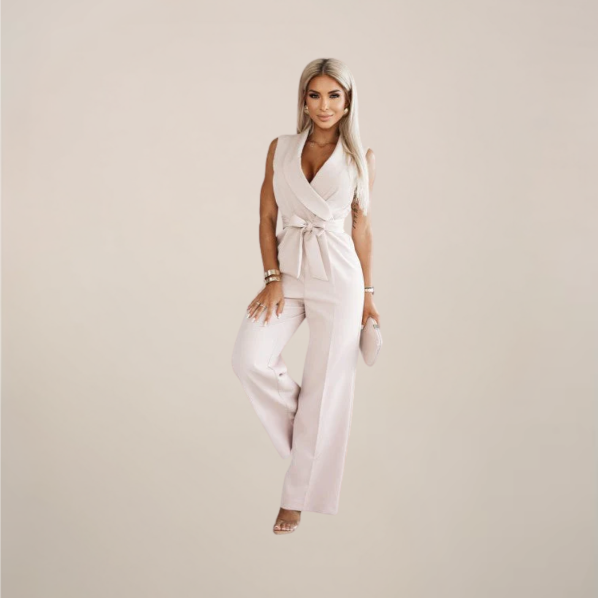 Women’s Elegant Wrap Sleeveless Wide-Leg Jumpsuit