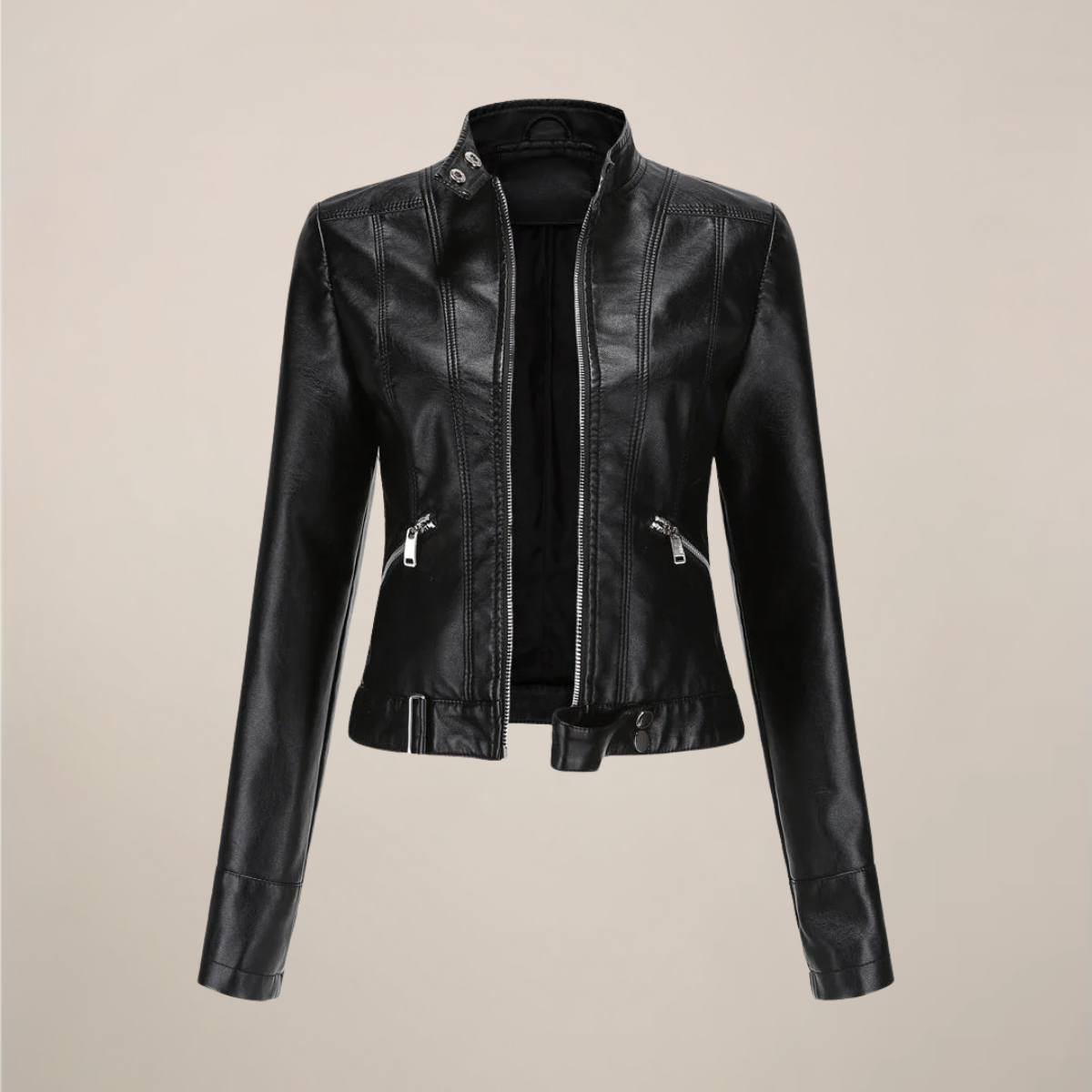Women’s Faux Leather Biker Jacket – Tailored Short Zip-Up Design