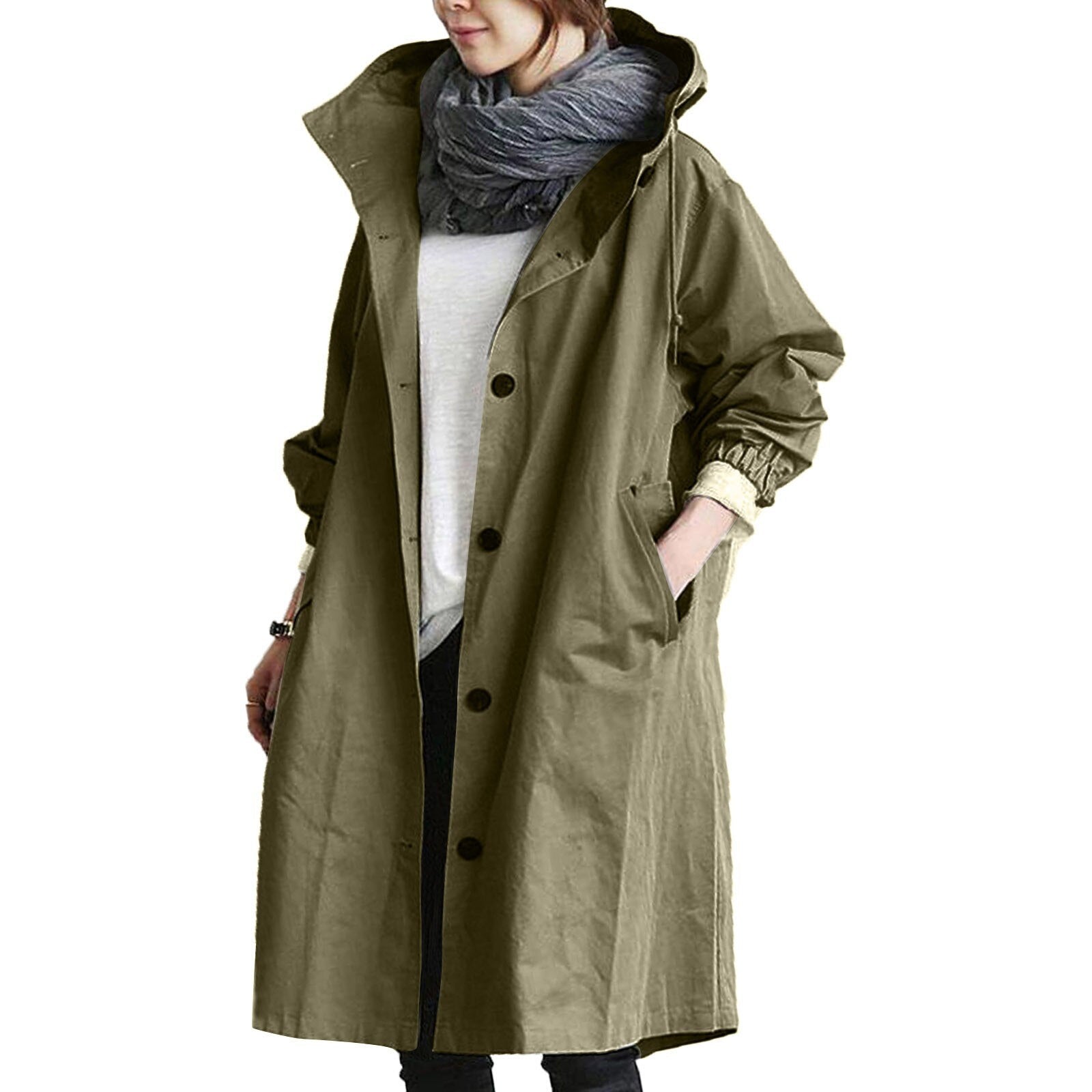 Women’s Hooded Long Coat – All-Season Casual Outerwear