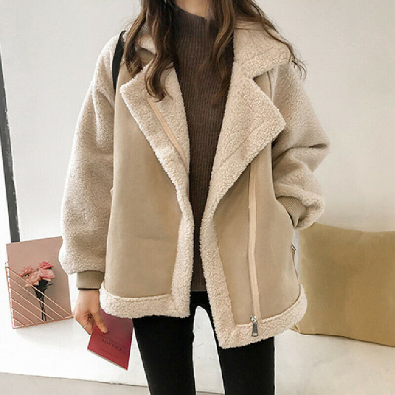 Women’s Oversized Suede Zip Jacket – Warm Teddy-Look