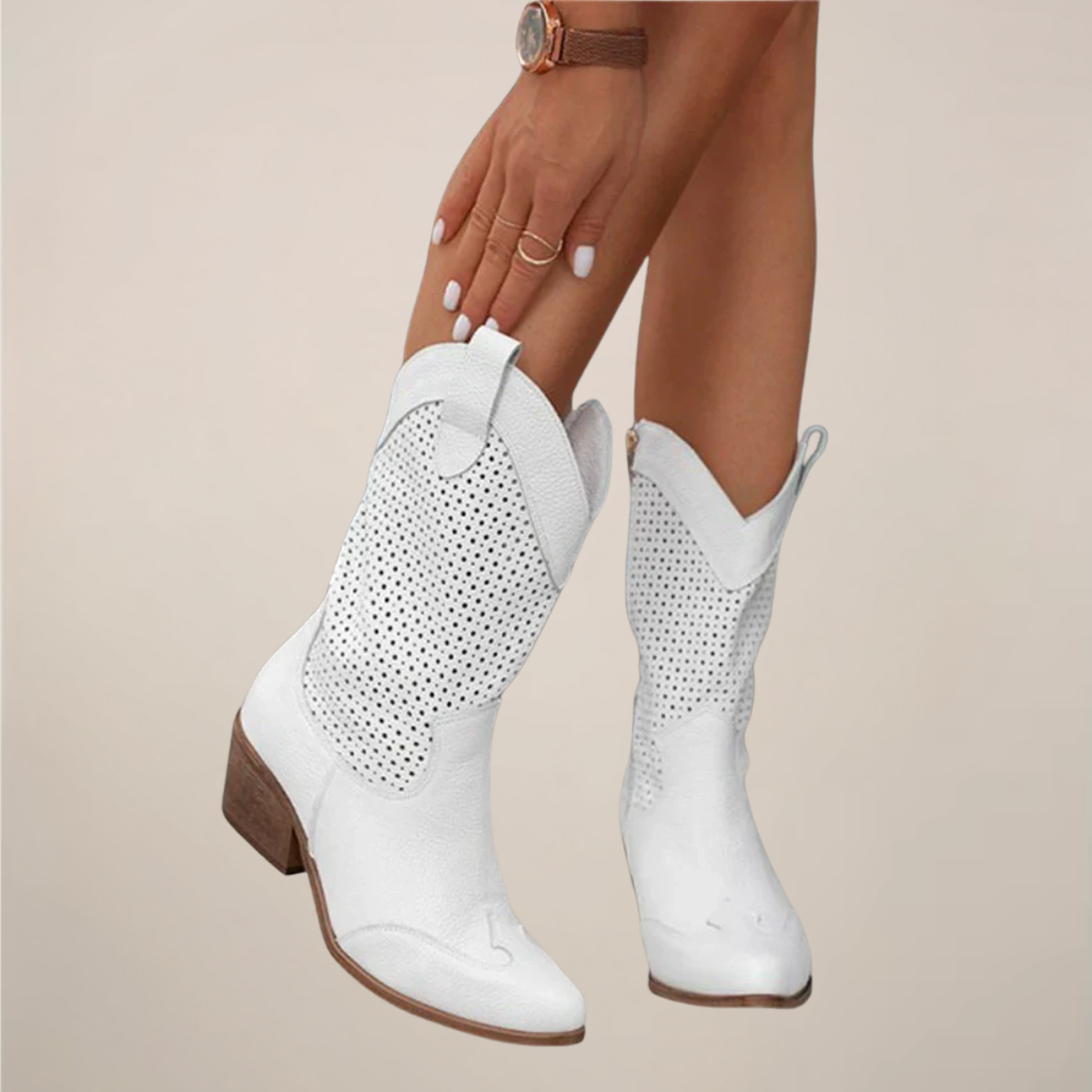 Women’s Perforated Western Mid-Calf Boots - Breathable Dots Design