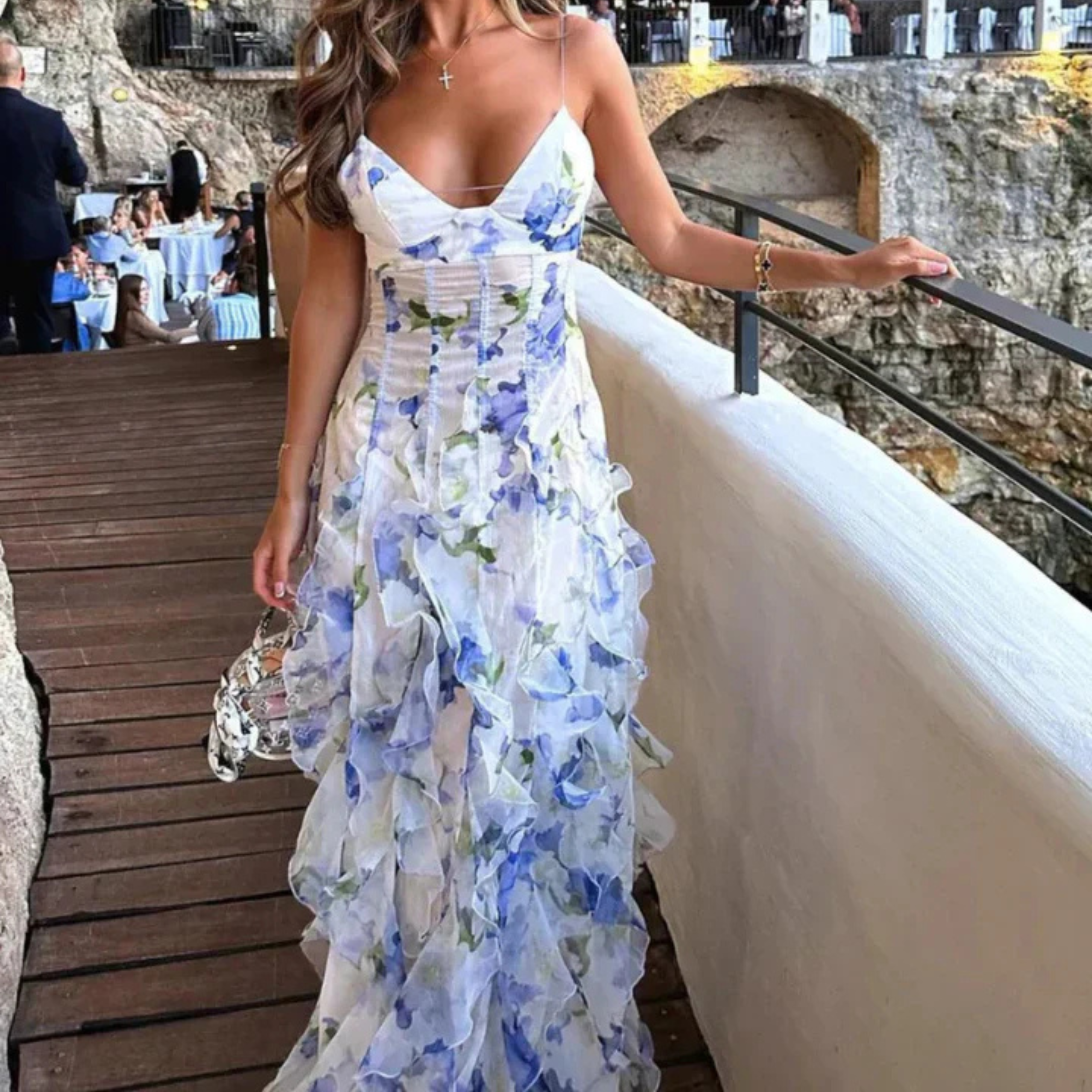 Women’s Ruffled Maxi Dress – Relaxed Fit – Vibrant Floral Print